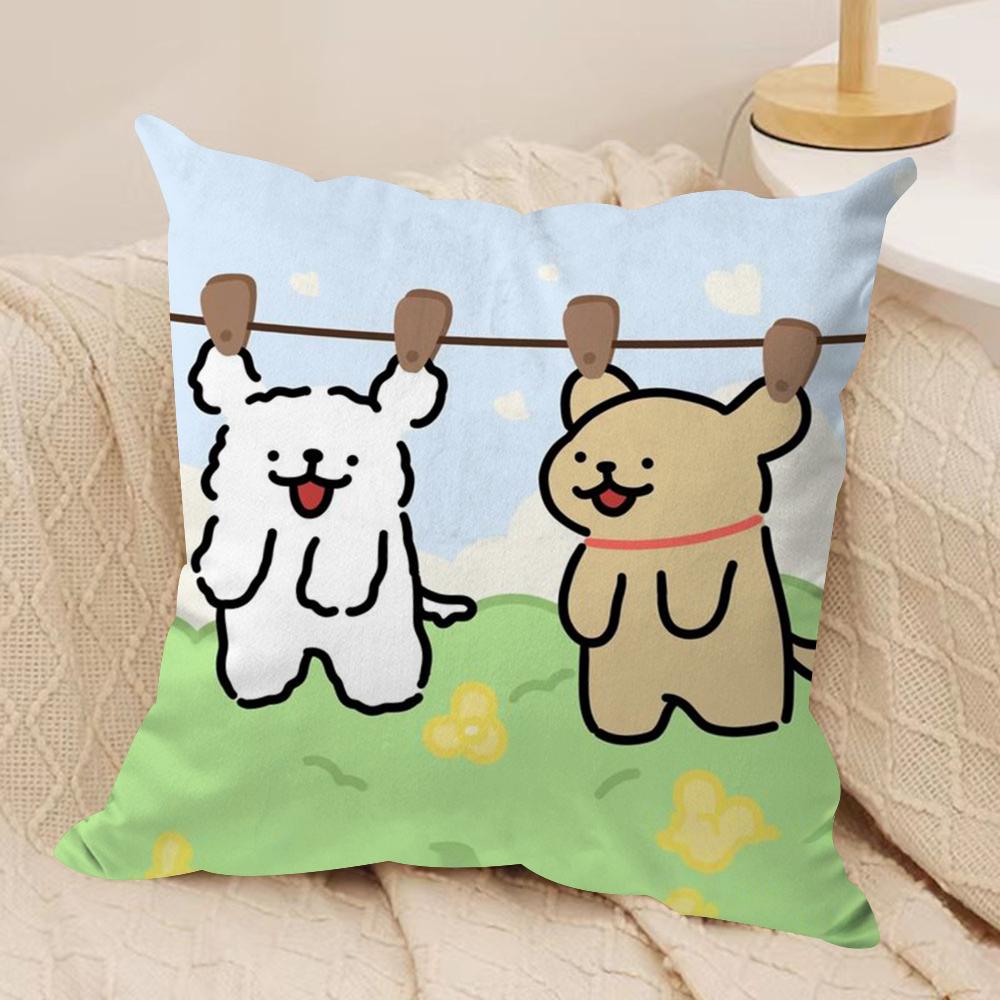 Korean Line P-Puppy Cushion Cover Soft Plush Fabric Double-Sided Printed Sofa Cushion Cover for All Seasons Home Decor Gift