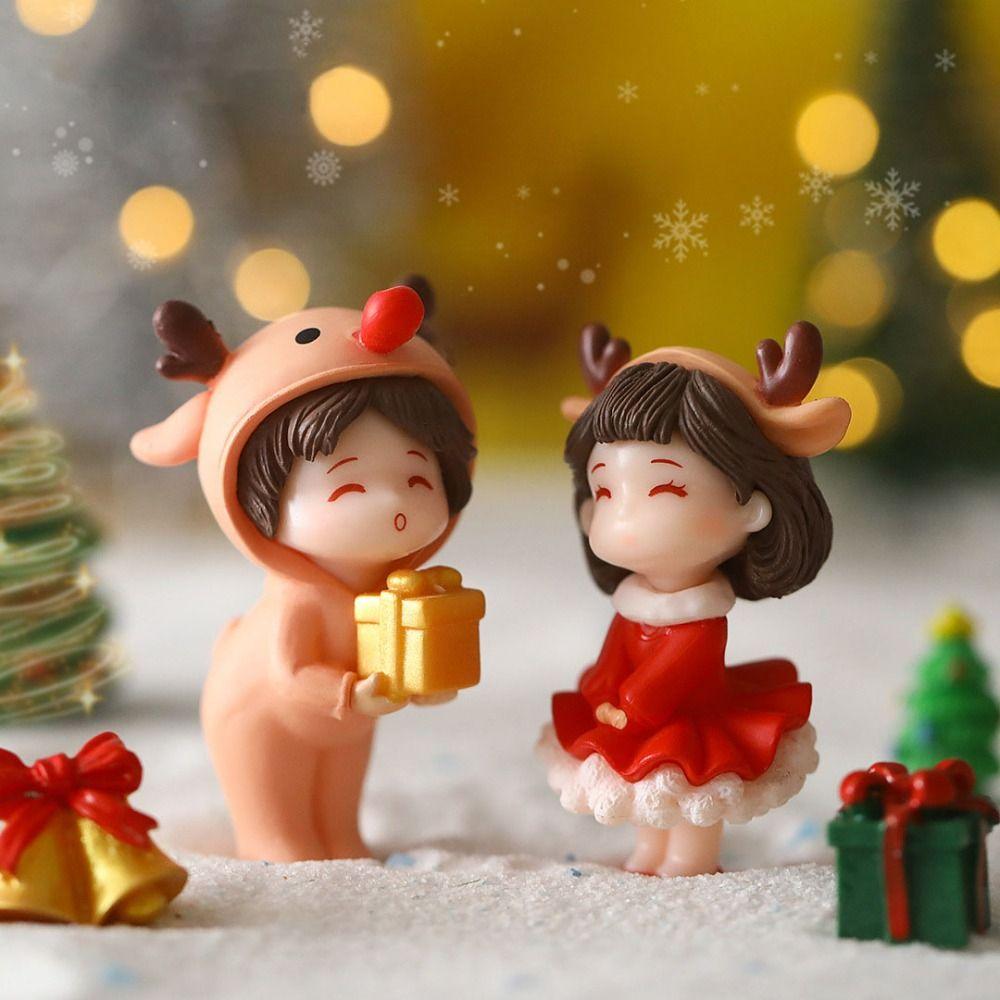 Santa Claus Snowman Elk Girl Boy Couple Figurines for Home Garden DIY Micro Landscape Ornaments Christmas Doll Home Decor