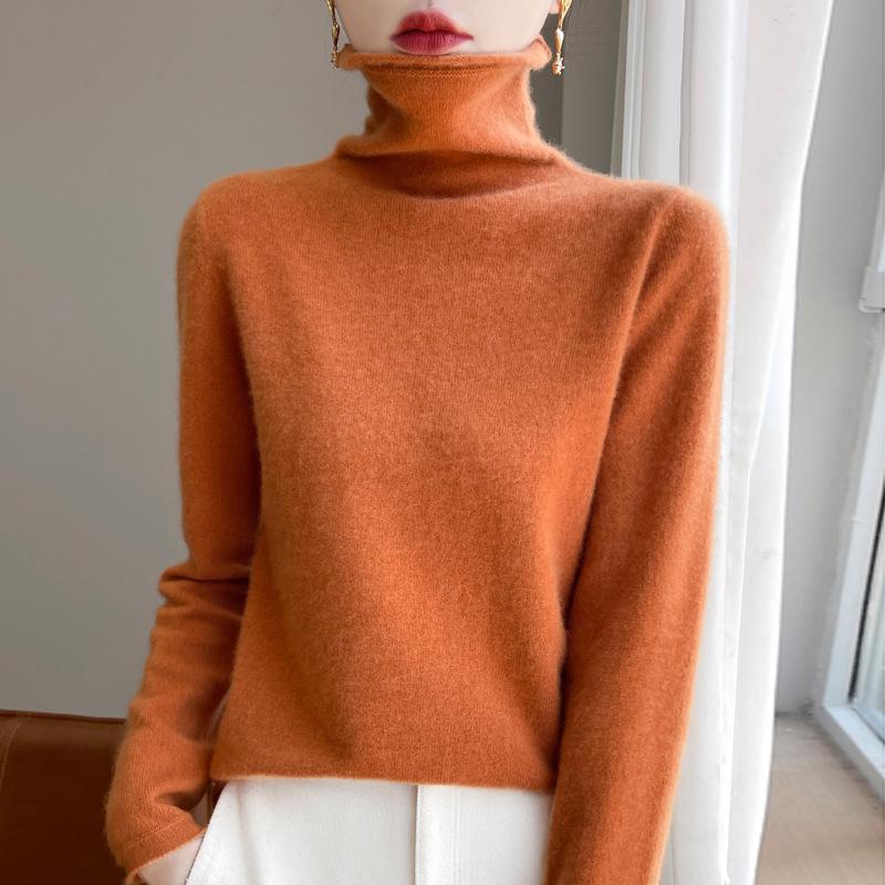 Women's Pure Wool Turtleneck Sweater - Autumn/Winter Fashionable Knitted Cashmere Pullover