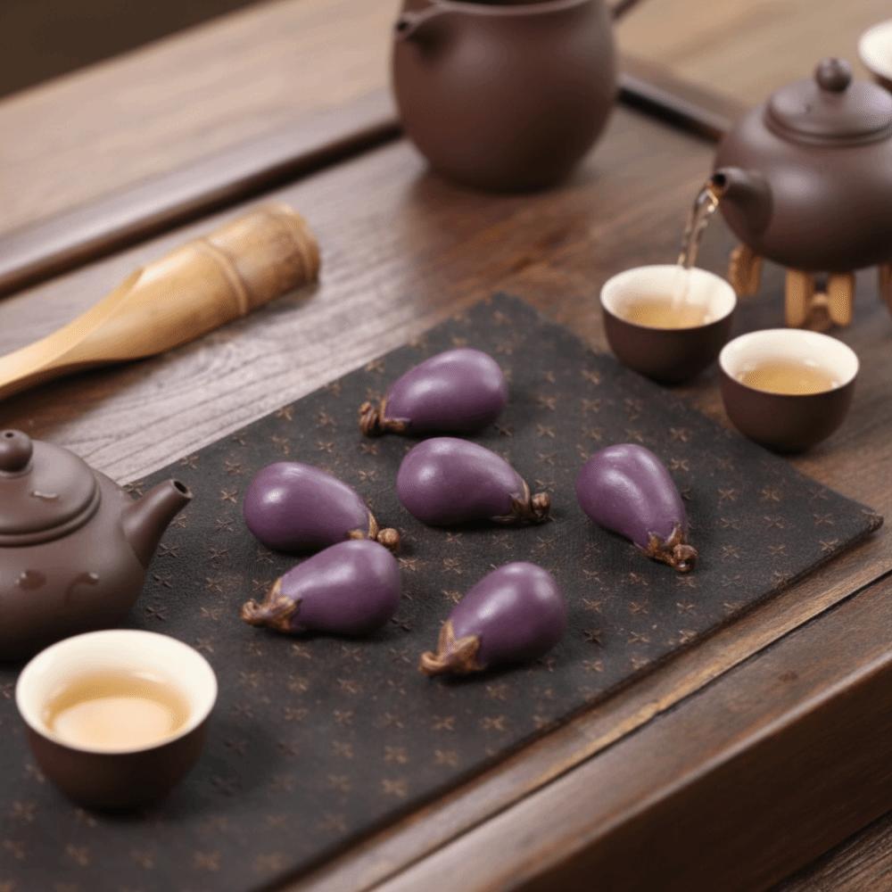Purple Sand Eggplant Tea Pet Vegetable Shape Art Handmade Bionic Plant Handmade Realistic Tea Pet Decoration Table Decor