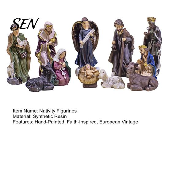 Statue del Presepe 11 Pezzi Set Natalizio, Mini Decorazione da Tavolo in Resina, Statua Sacra Famiglia Angeli Pastori Animali Statuette, Religioso Interno Casa