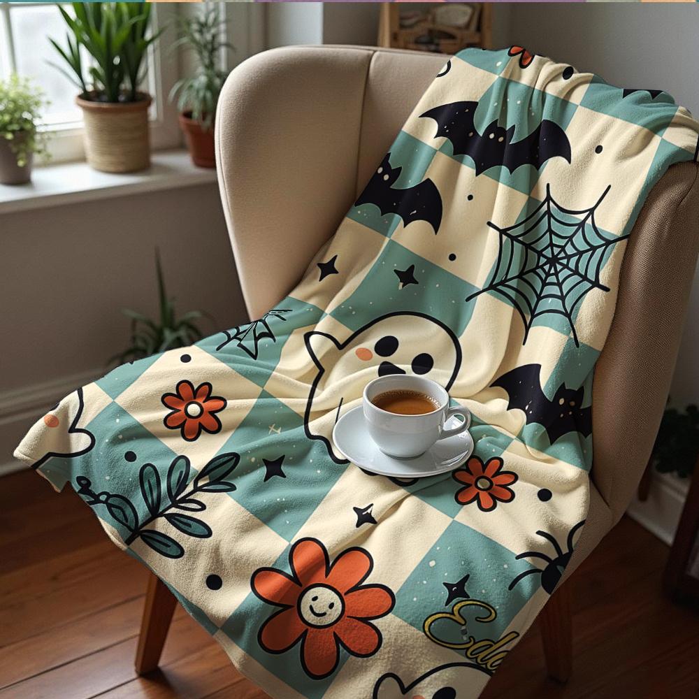 Retro Cat Geometric Anime Cartoon Flannel Blanket Soft Warm Throw for Bedroom Sofa Car Kids Holiday Gift
