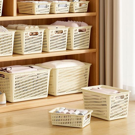 4Pcs Storage Baskets with Handle Large Capacity Hollow Breathable Stackable Decorative Toys Clothes Storage Containers