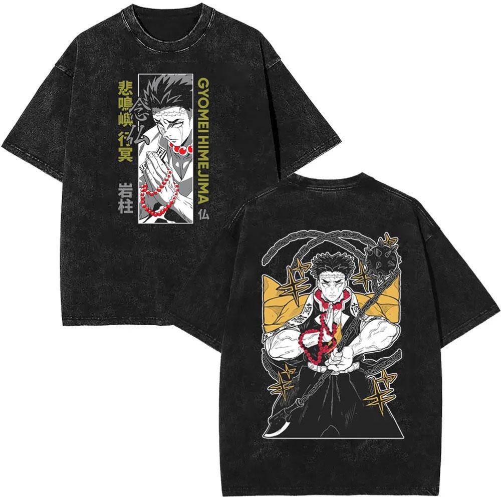 Harajuku Demon Slayer Grafické tričko Pánské Vintage Oversized Anime Prané trička Dámské Streetwear Letní trička Krátký rukáv Dámské Pánské oblečení