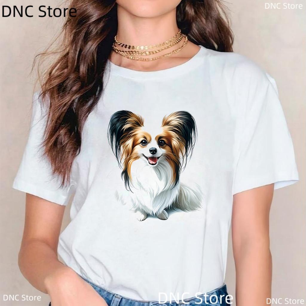 Women'S T-Shirt Funny Papillon Dog Print T-Shirt Animal Lover Tshirt Harajuku Style Summer Fashion Female T-Shirt Casual Shirt