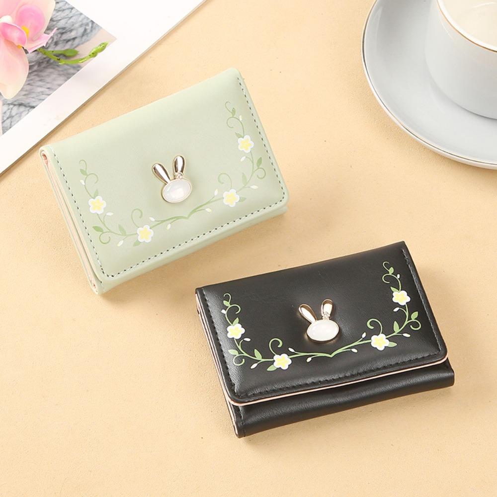 

Soft Cartoon Rabbit Purse Bunny Short Card Bag Korean Style Triple Fold Wallet Travel
