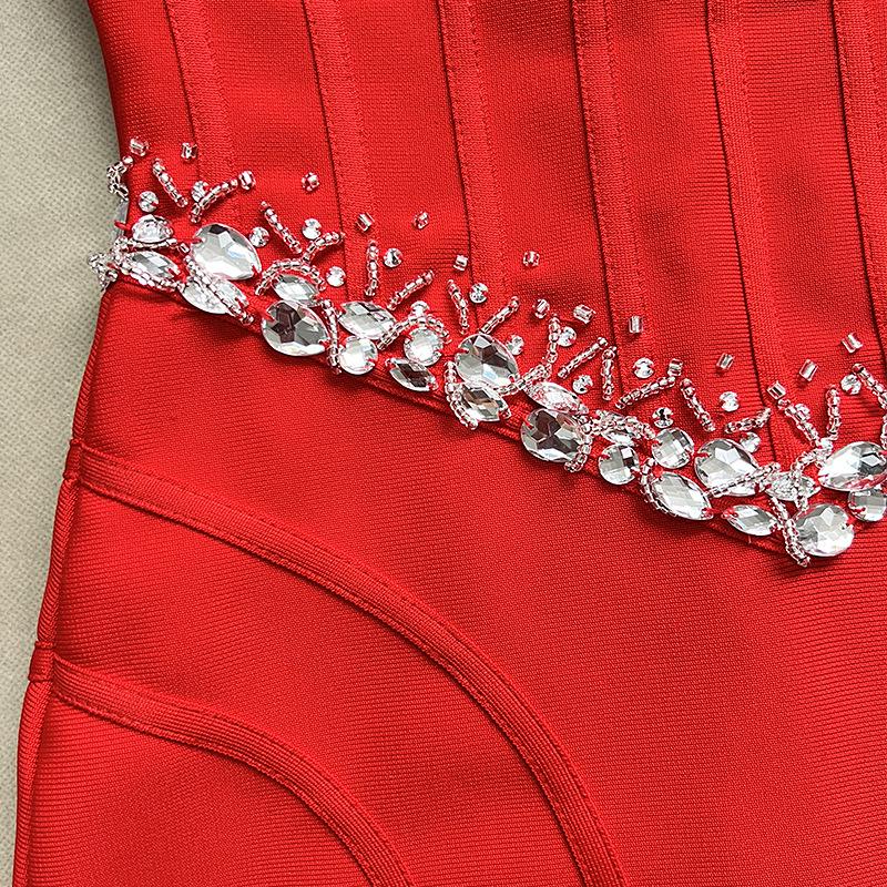 Heavy Sewing Diamond Sling Bandage Evening Dress