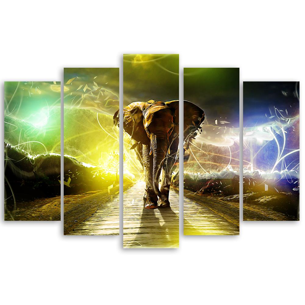 Obraz na plátně z pěti kusů Elephant Animal Road Storm