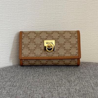 Used 【Beautiful Condition】Celine 6-ring Key Case, Beige, Leather, Macadam Pattern, Key Holder, Ck513