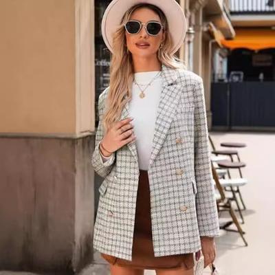 Femmes Printemps Automne Manches Longues Décontracté Élégant Bureau Classique Chic Tempérament Blazer Blazer à Carreaux Veste Tendance