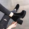 Women's High-Heel Boots, Chunky Heel Boots for Fall/Winter, Fleece-Lined Thick-Sole British-Style Short Boots