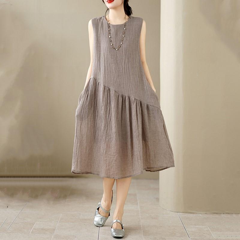 Bez rukávů Plus size vintage novinka v šatech pro ženy ležérní volné dlouhé letní šaty