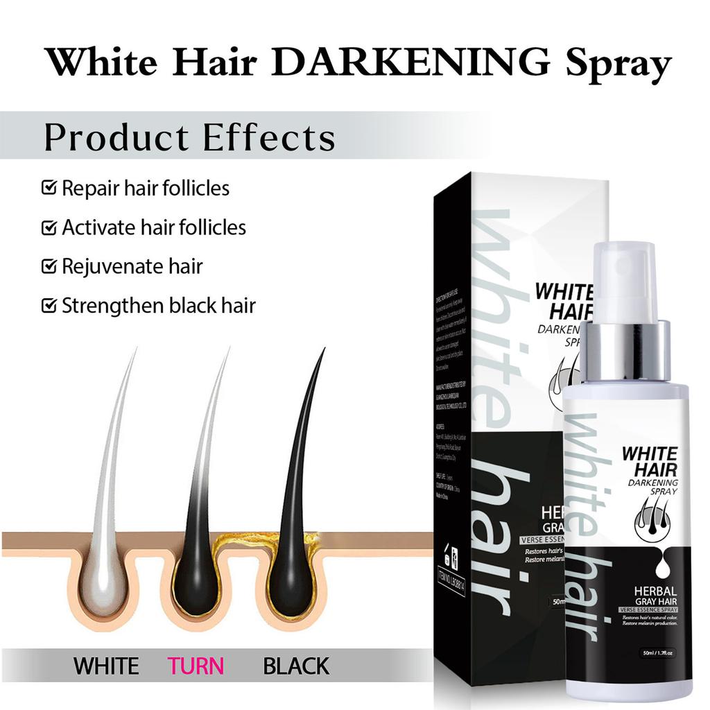 Spray pour cheveux blancs, fonçage naturel des cheveux, nutriments capillaires biologiques, favorise des cheveux plus lisses 50 ml