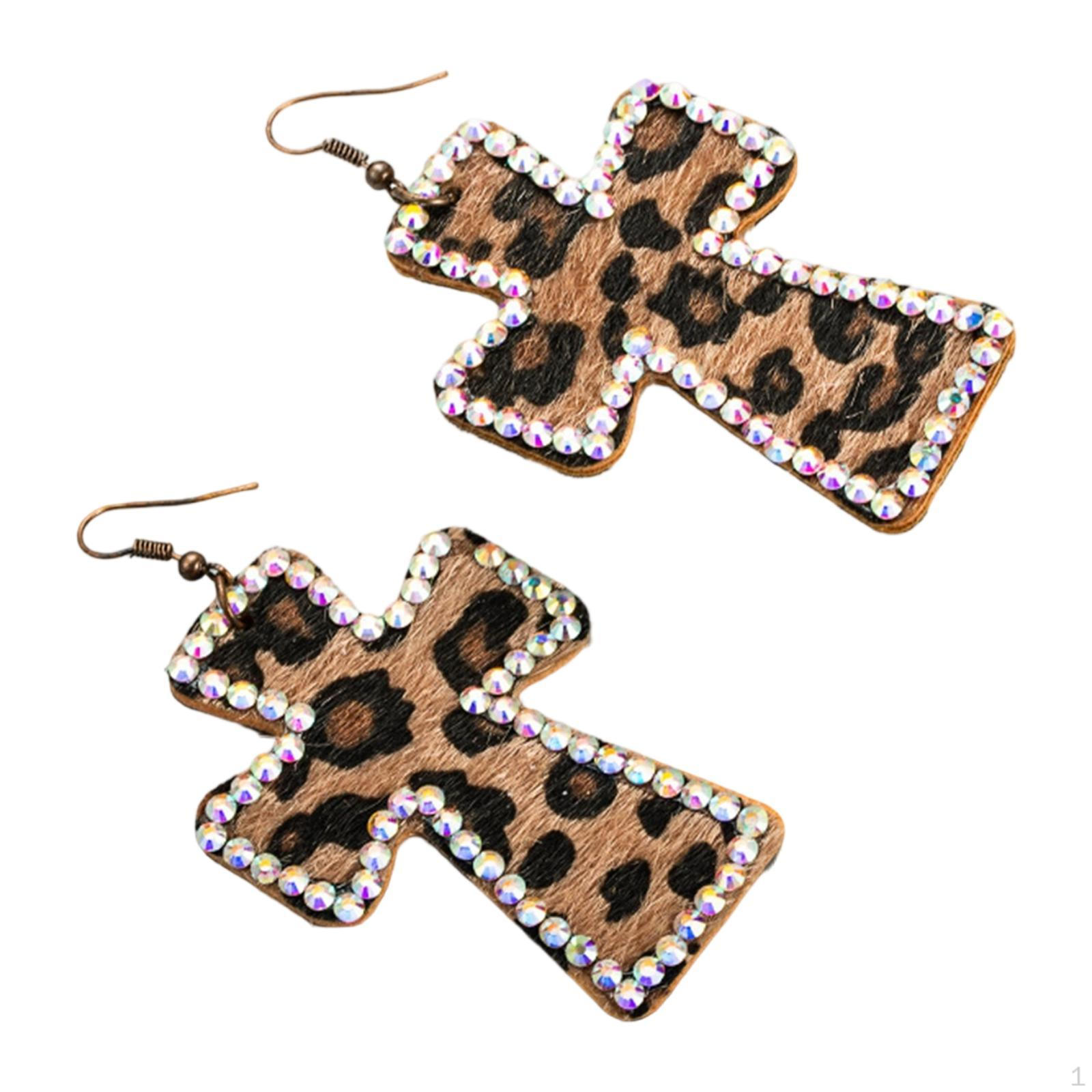 

1 Pair Cross Leopard Print Earrings , Women Gift for Engagement, Birthday коричневий