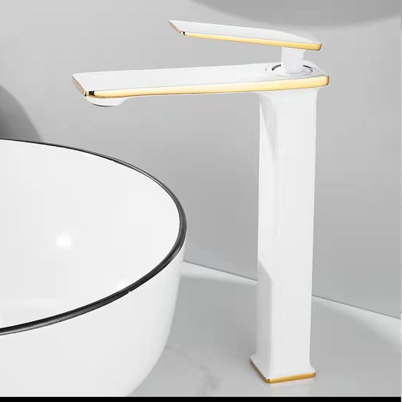 White Brass Basin Faucet Bathroom Sink Faucets Hot Cold Water Mixer Crane Deck Mounted Single Handle Hole Bath Kitchen Taps