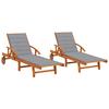 Sun Loungers Set of 2 with Cushions Solid Acacia Wood