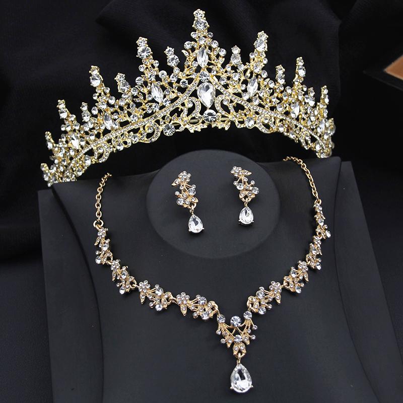 Bridai Crown Jewelry Sets for Women 3 Pcs Tiaras with Necklace Earrings Set Wedding Dress Prom Costume Accessory