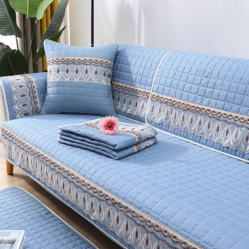 Solid Color Simple Fabric Sofa Cushion Home Decoration Anti Slip Sofa Pad 1/2/3/4/ Seater & L Shape Couch Pad Sofa Cover Towel