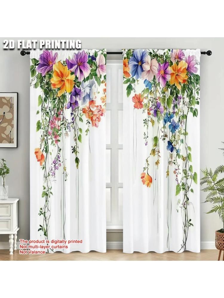 

Plane Printing Curtains Roller Blinds Spring Day Garden Floral Branch Versatile Fabric Without Rod Home Decor Curtain Polyester W100*H70(CM)-Rod Pocket&2PCS