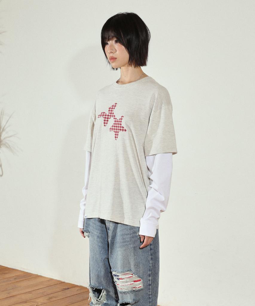 Cabisi Check Twin Star Layered Ls Tee Oatmeal(Cv2Ffut578A)