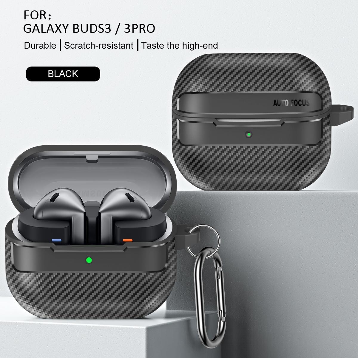 

Luxury Carbon Fiber Leather Pattern Earphone Case For Samsung Galaxy Buds3 Buds3 Pro Buds3 EF Wireless Charging Protective Cover For Galaxy Buds3 чёрный
