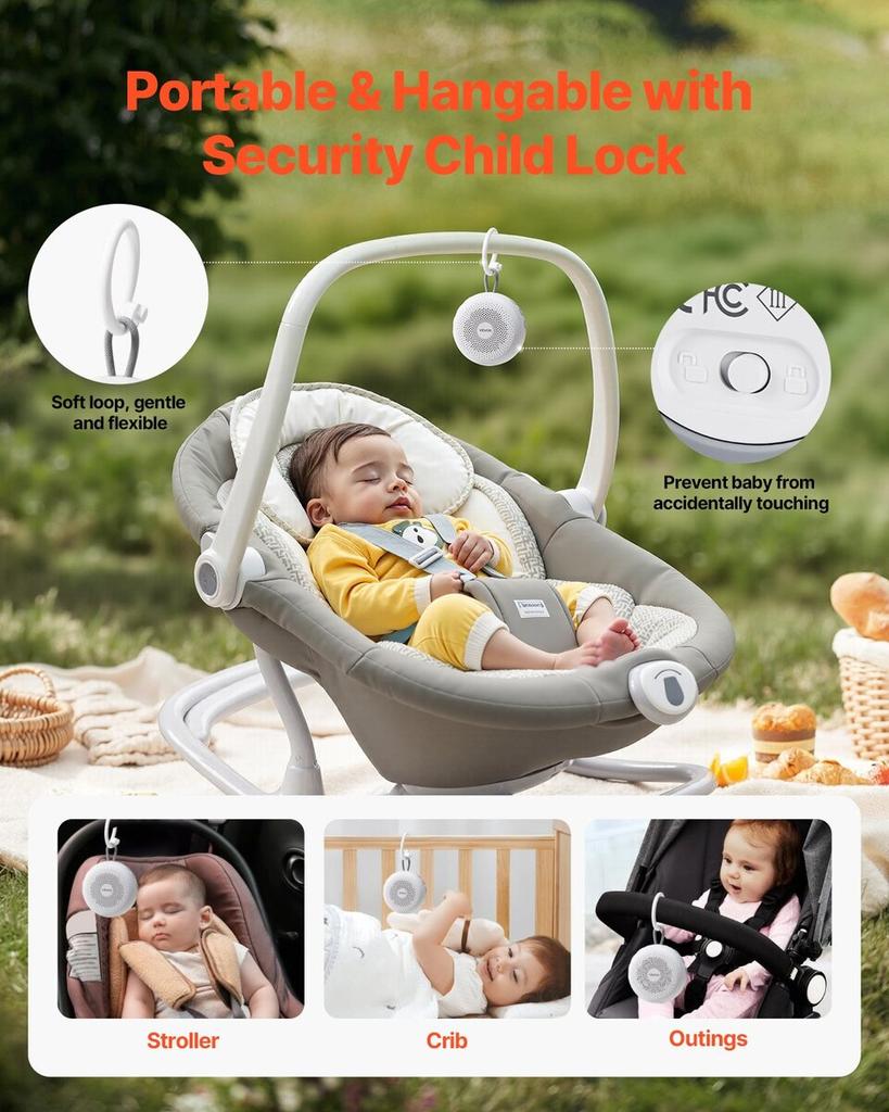 Sound Machine, 20 Soothing Sleep Sounds, 4-in-1 Hangable White Noise Sound Machine with Auto-Off Timer, Soft Ring Light, Memory Function and Child