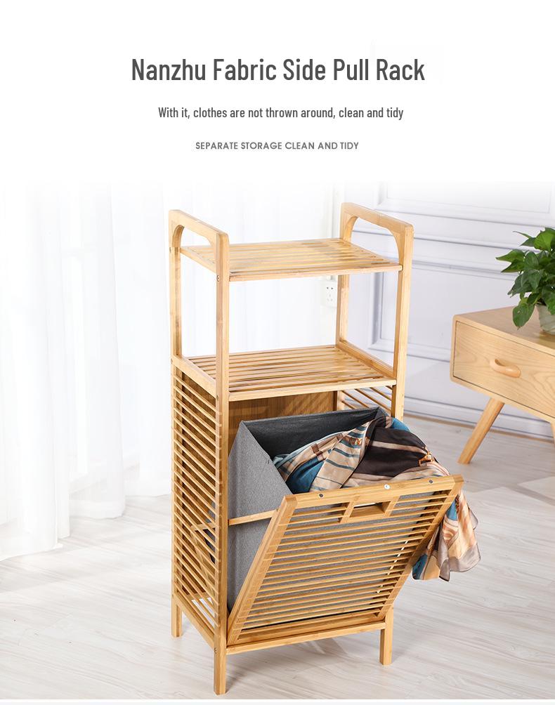 Bamboo Fabric Laundry Basket with Three-Layer Storage Rack and Wall-Mounted Storage Feature