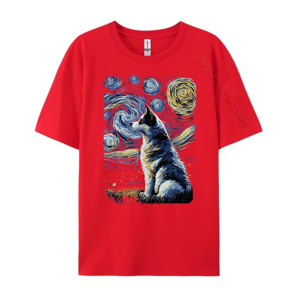 Husky Starry Night T Shirt Men 100 Cotton Women Cotton T Shirt Men Plus Size Funny S