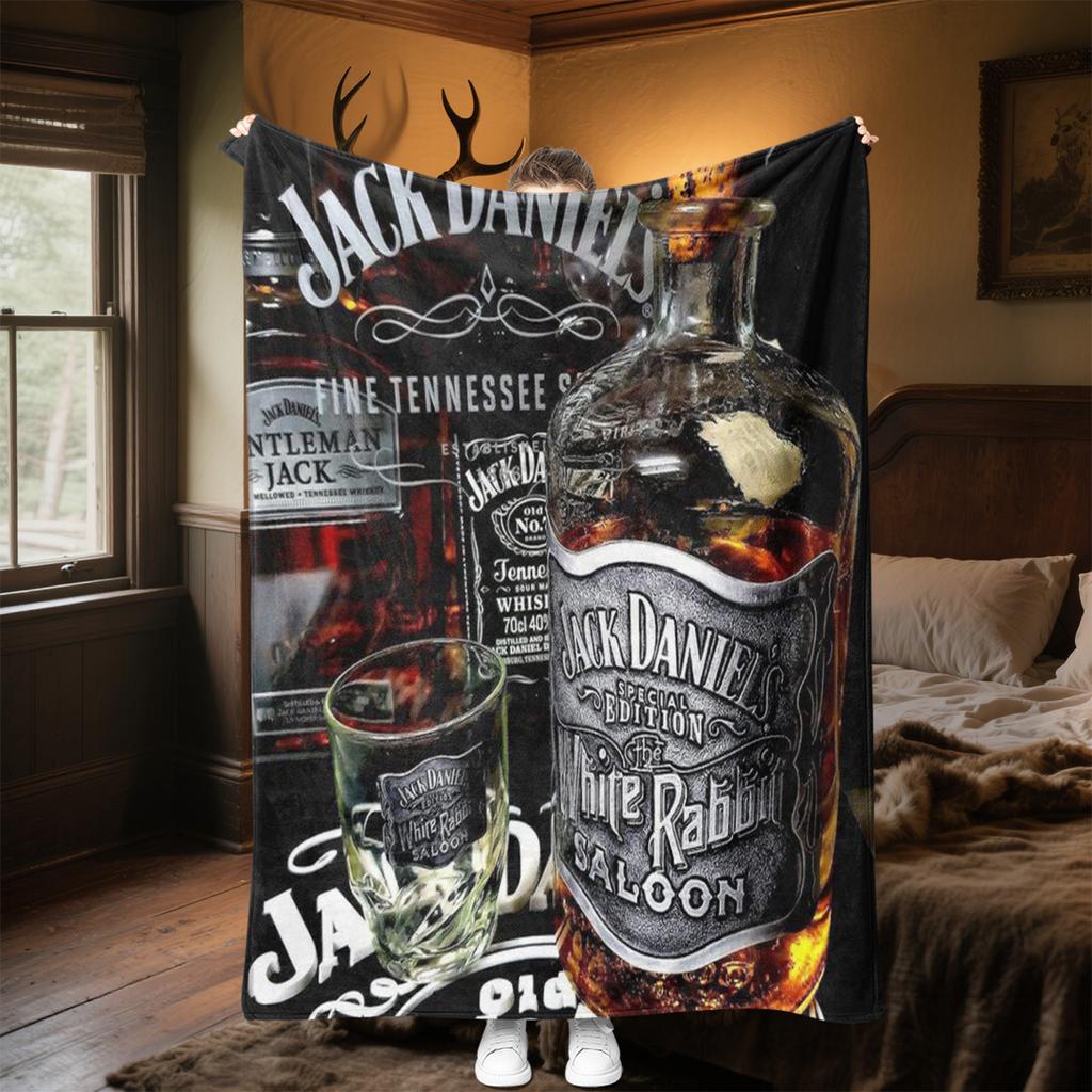 Jack Daniel's Sparkle Pluszowy Koc Miękki Wygodny Koc na Wszystkie Pory Roku Koc na Sofę Biuro Drzemki Koc Podróżny Zewnętrzny Idealny Prezent