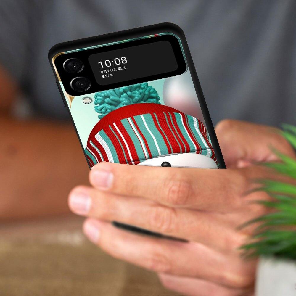 Süße Weihnachts-Schneemann-Telefonhülle für Samsung Galaxy Z Flip Z Flip3 5G Z Flip4 Harte PC-Mattschale