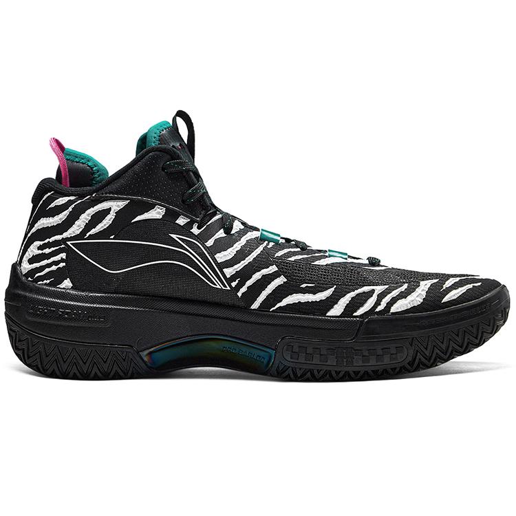 New LiNing Shudder Beast Anti Slip And Wear Resistant Support Lightweight Rebound Mid Top Basketball Shoes Black White ABFT043-1