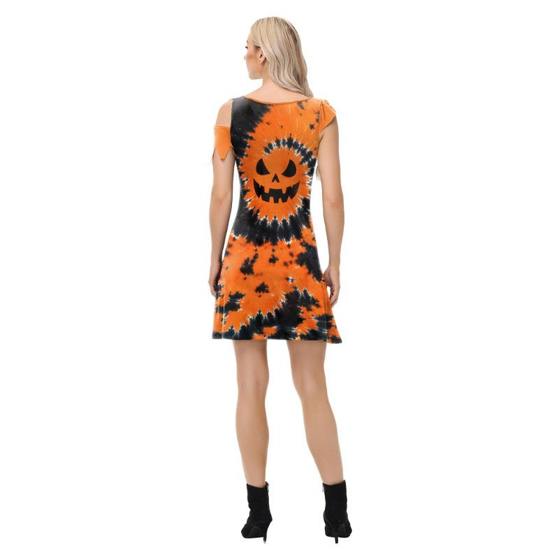 Halloween Horror Women's Dress Irregular Digital Print Pumpkin Halloween Dress Women
