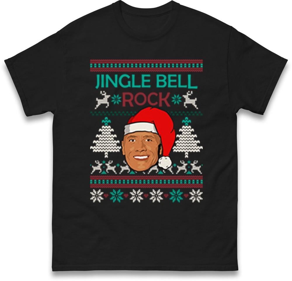 The Rock Christmas TShirt Jingle Bell Rock Funny Santa Hat Xmas Gift Tee Top
