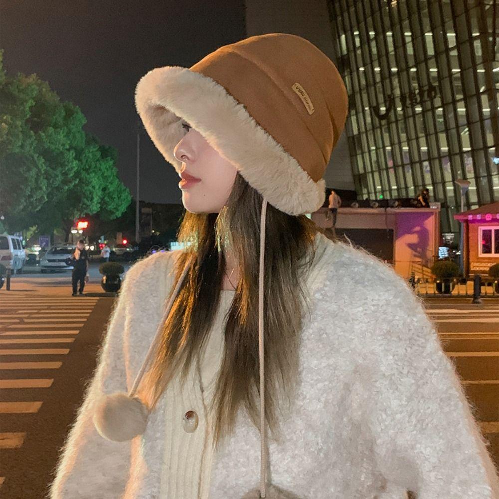 Autumn Winter Women's Plush Hat Ethnic Style Ear Protection Hat Fluffy Fur Bucket Hat  Female
