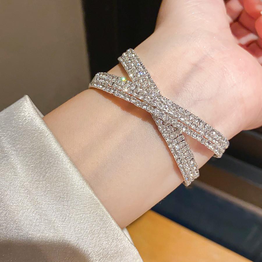 Luxury Geometric Diamondstudded Threelayer Cross Bracelet For Women