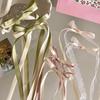 2Pcs Hair Rope Double Layer Soft Fabric Long Ribbon Hand-Sewn Bow Decor Hair Tie Princess Hairstyles Versatile Hair Accessory
