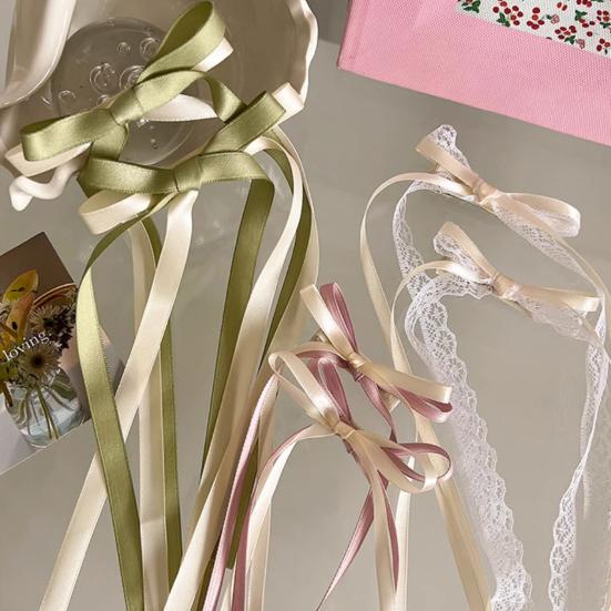 2Pcs Hair Rope Double Layer Soft Fabric Long Ribbon Hand-Sewn Bow Decor Hair Tie Princess Hairstyles Versatile Hair Accessory