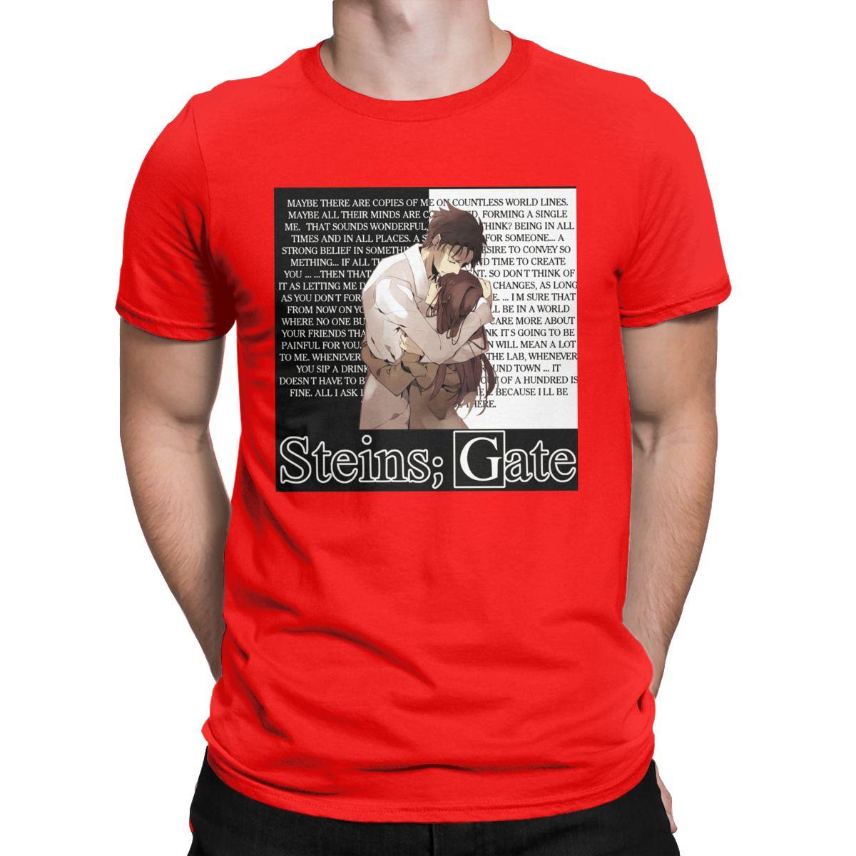 

Men s Okabe Rintarou & Moe Kurisu Steins Gate T Shirt 100% Cotton Tops Leisure Short Sleeve Crew Neck Tees New Arrival T-Shirts S