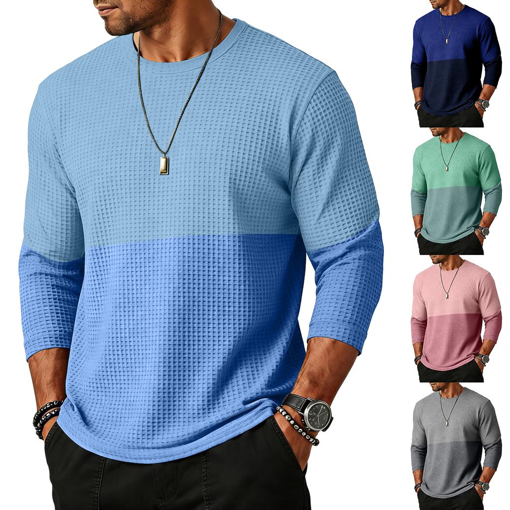 Men's Sports Leisure Waverg Round Neck Three-Quarter Sleeves T-Shirt