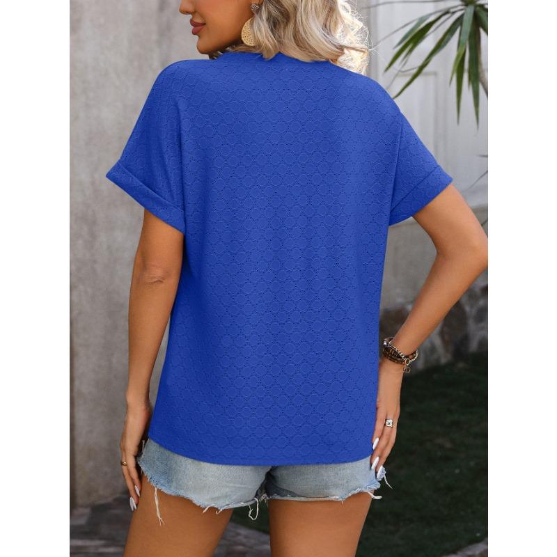 YYFS Dámská móda Ležérní Léto Jaro Jednobarevný potisk Halenky a košile s krátkým rukávem a výstřihem do V