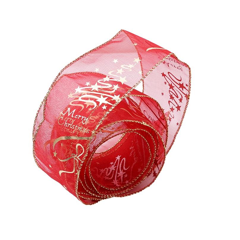 Fashion Creative Red Flower Printing Christmas Ribbon Christmas Tree Decoration
