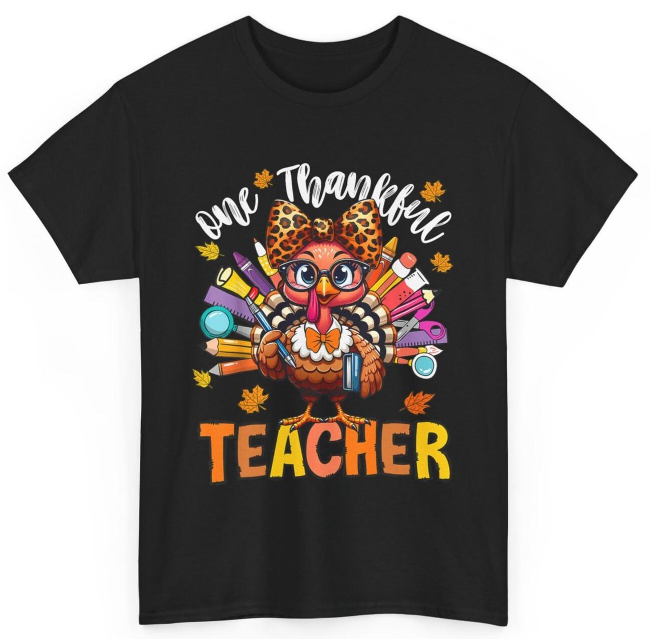 One Thankful Teacher Thanksgiving Turkey Cute Crayon Pencil T-Shirt Mens Womens Tees Top 3XL