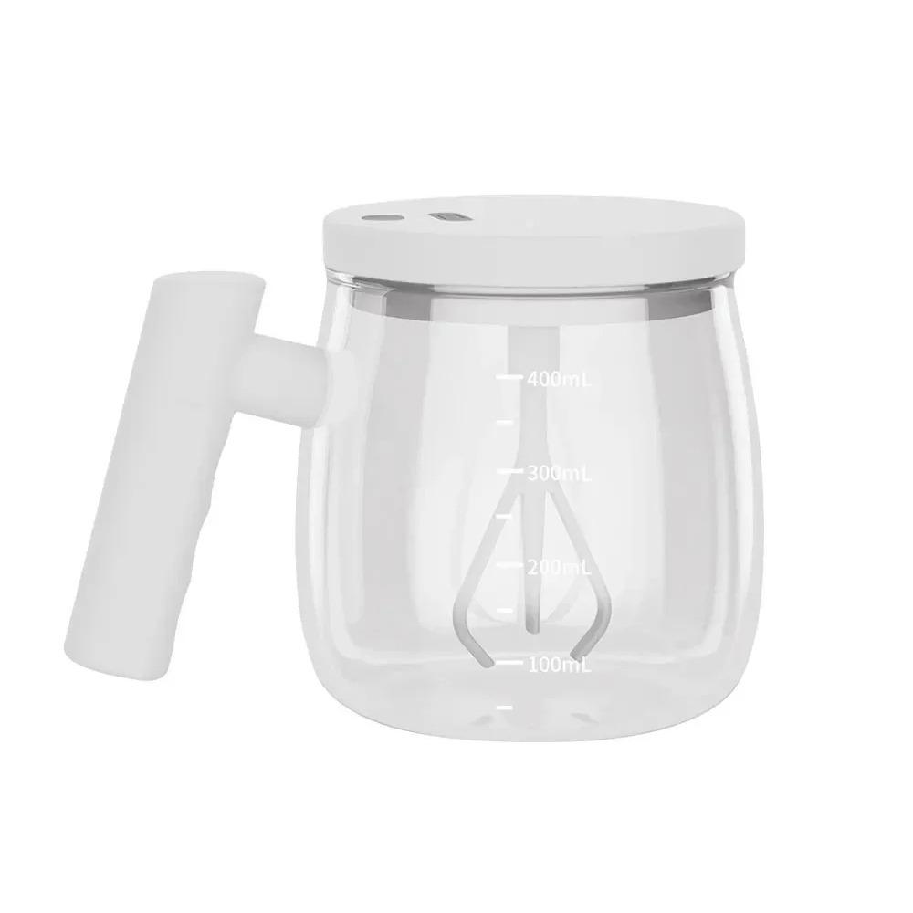 Portable Self Mixing Coffee Cup with Handle Automatic Mixer Cup Rotating Blender Glass Travel белый