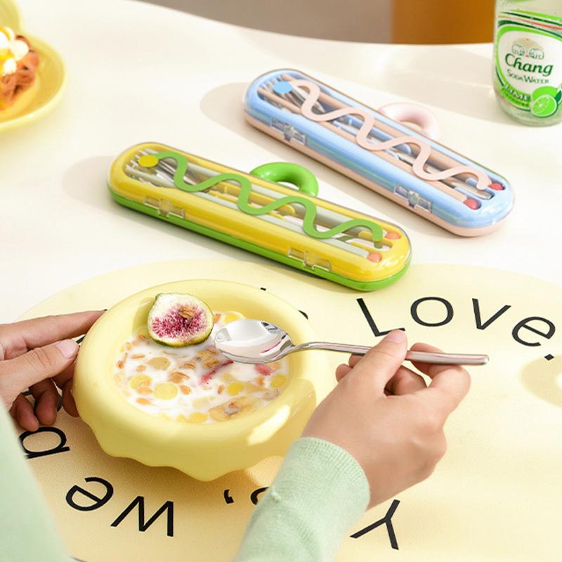 3-Piece Dopamine Portable Utensil Set -304 Stainless Steel Chopsticks Fork Spoon Kit for Students & Office Workers