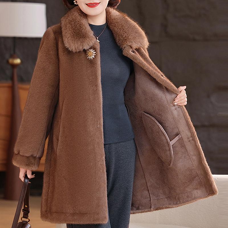 Luxurious Winter Faux Fur Jackets for Women Thick Warm Outerwears Elegant Middle-aged Women's Fur Coat