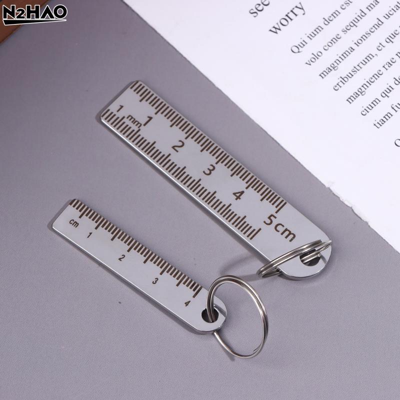 2PCS New Stainless Steel Mini Ruler With Keychain - Measuring Tool For Office And School Supplies (Anti-loss Measuring Ruler)