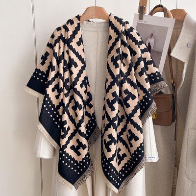 Wind Classic Color Fashionable Simple Letter H Women Imitation Cashmere Warm Scarf Large Square Shawl