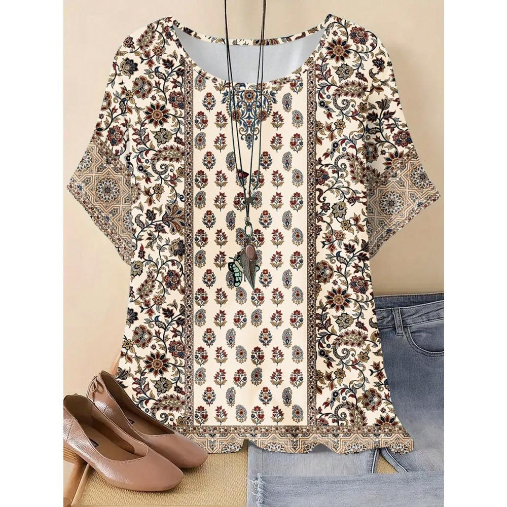 Sommer Damen Freizeitmode Retro Bild 3D Druck T-Shirt Locker Atmungsaktiv Übergröße Lässiges Sportliches Vielseitiges Rundhals Kurzarm T-Shirt