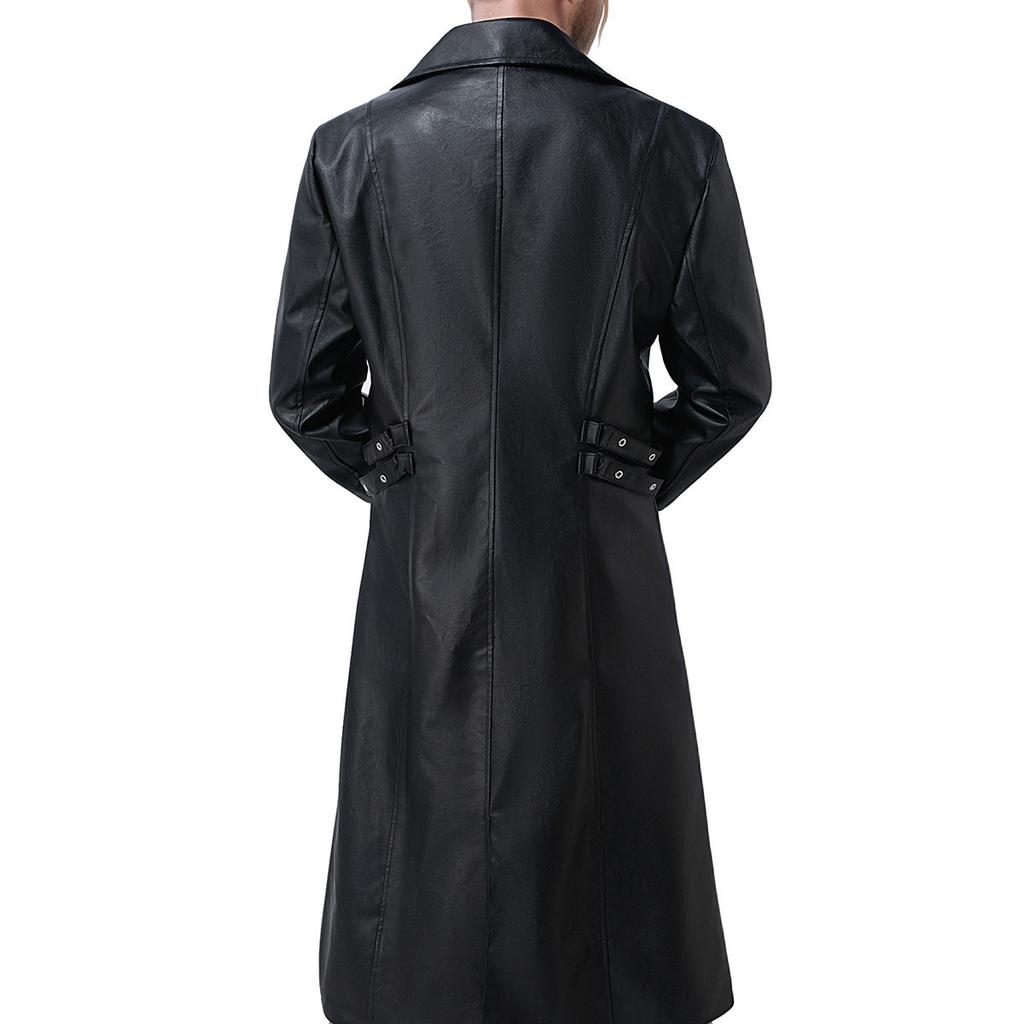Medieval clothing pu leather coat men's medium and long casual autumn and winter new medieval trench coat