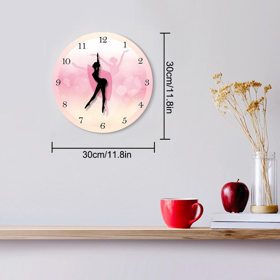 12 inch Modern Simple Ballet Dancer Wall Clock Girl Princess Pink Wall Clock Home Living Room Decorative Girl Bedroom Decor